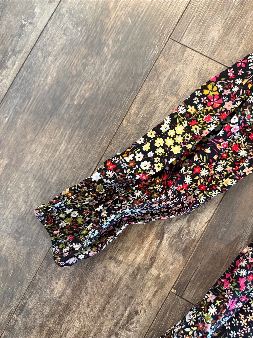 GAP Black Floral Long-Sleeve Smocked Dress